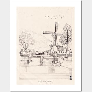 De Adriaan Windmill Haarlem Netherlands Pen Ink Travel Art Posters and Art